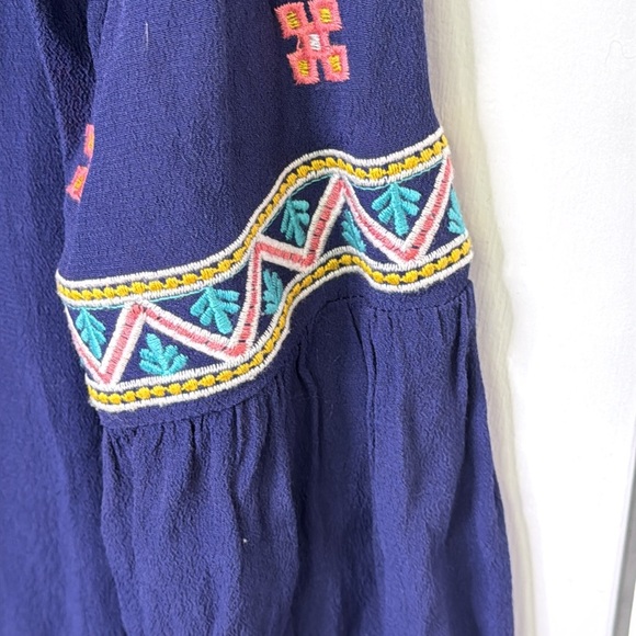 Sugarlips Navy Blue Long Sleeve V-neck Boho Sundress - Picture 5 of 10